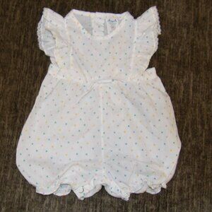 Baby Fair White with Colorful Hearts Bubble Romper 0-6 Months Vintage